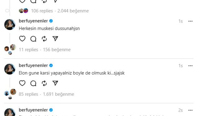 Berfu Yenenler'in Threads paylaşımları eşi Eser'i sinirlendirdi