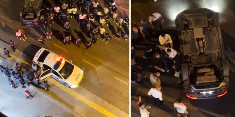 Pendik'te takla atan aracın sürücüsüne saldırı