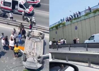 Zeytinburnu'nda korkunç kaza... Üst yoldan D-100'e otomobil düştü!