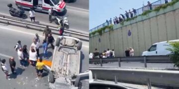 Zeytinburnu'nda korkunç kaza... Üst yoldan D-100'e otomobil düştü!