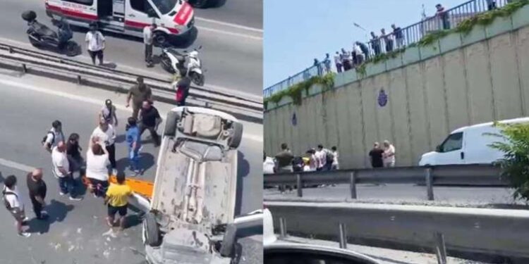 Zeytinburnu'nda korkunç kaza... Üst yoldan D-100'e otomobil düştü!