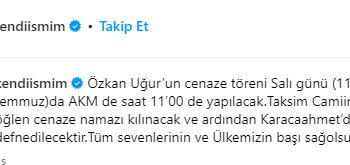 MFÖ Üyesi Özkan Uğur'un Cenaze Töreni Programı Belli Oldu