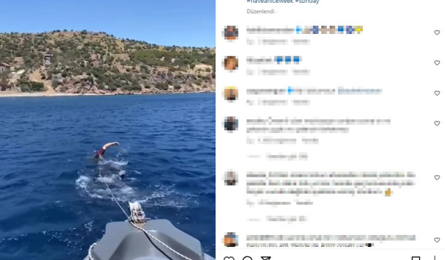 Saadettin Saran, denizin ortasında bozulan botunu yüzerek karaya çekti