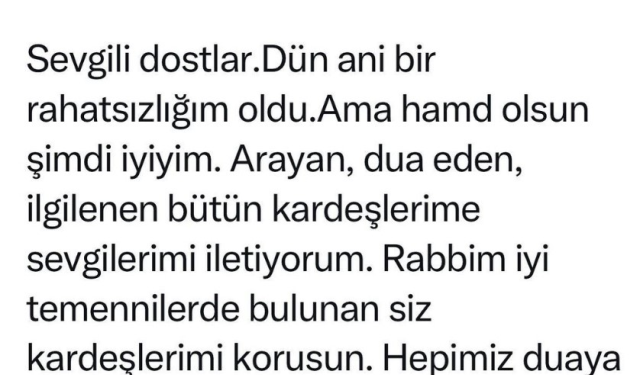 Apar topar hastaneye kaldırılan Nihat Hatipoğlu'ndan ilk paylaşım: İyiyim, duayla kalın