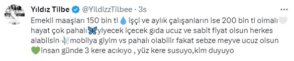 'Emekli maaşı 150 bin TL olsun' diyen Yıldız Tilbe, isteklerini bir bir sıraladı