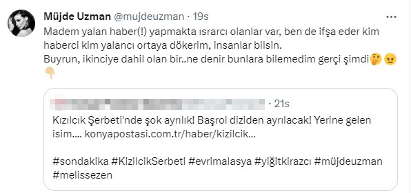 Müjde Uzman, Kızılcık Şerbeti dizisinden ayrıldığı iddiasını yalanladı