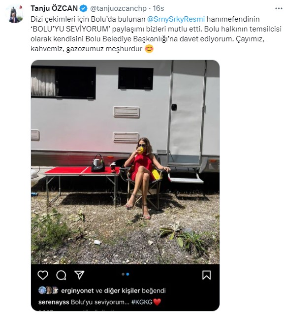 Tanju Özcan, 'Bolu'yu seviyorum' diyen Serenay Sarıkaya'yı seslendi: Sizi davet ediyorum, gazozumuz meşhurdur