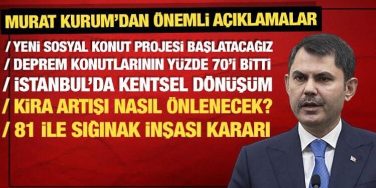 Çevre Bakanı Murat Kurum: Deprem konutlarının yüzde 70’i bitti