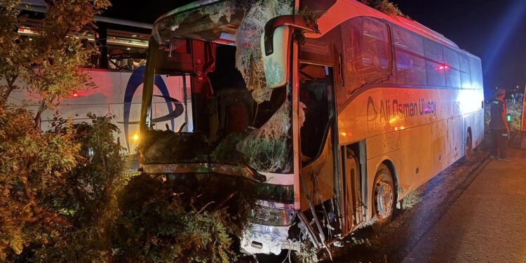 Kayseri’de yolcu otobüsü refüjdeki ağaçlara çarptı