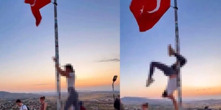 Türk bayrağı direğinde uygunsuz hareketler! Soruşturma başlatıldı!