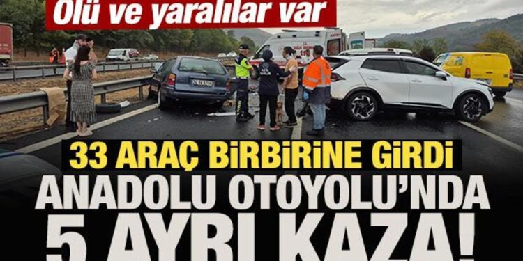Otoyolda 5 ayrı kazada 33 araç birbirine girdi