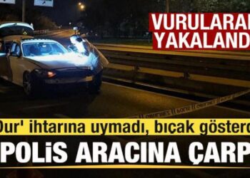 ‘Dur’ ihtarına uymadı, 5 polis aracına çarptı! Vurularak yakalandı