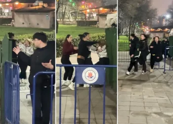 Boks ringine dönen parkta liseliler birbirine girdi