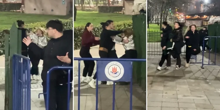 Boks ringine dönen parkta liseliler birbirine girdi